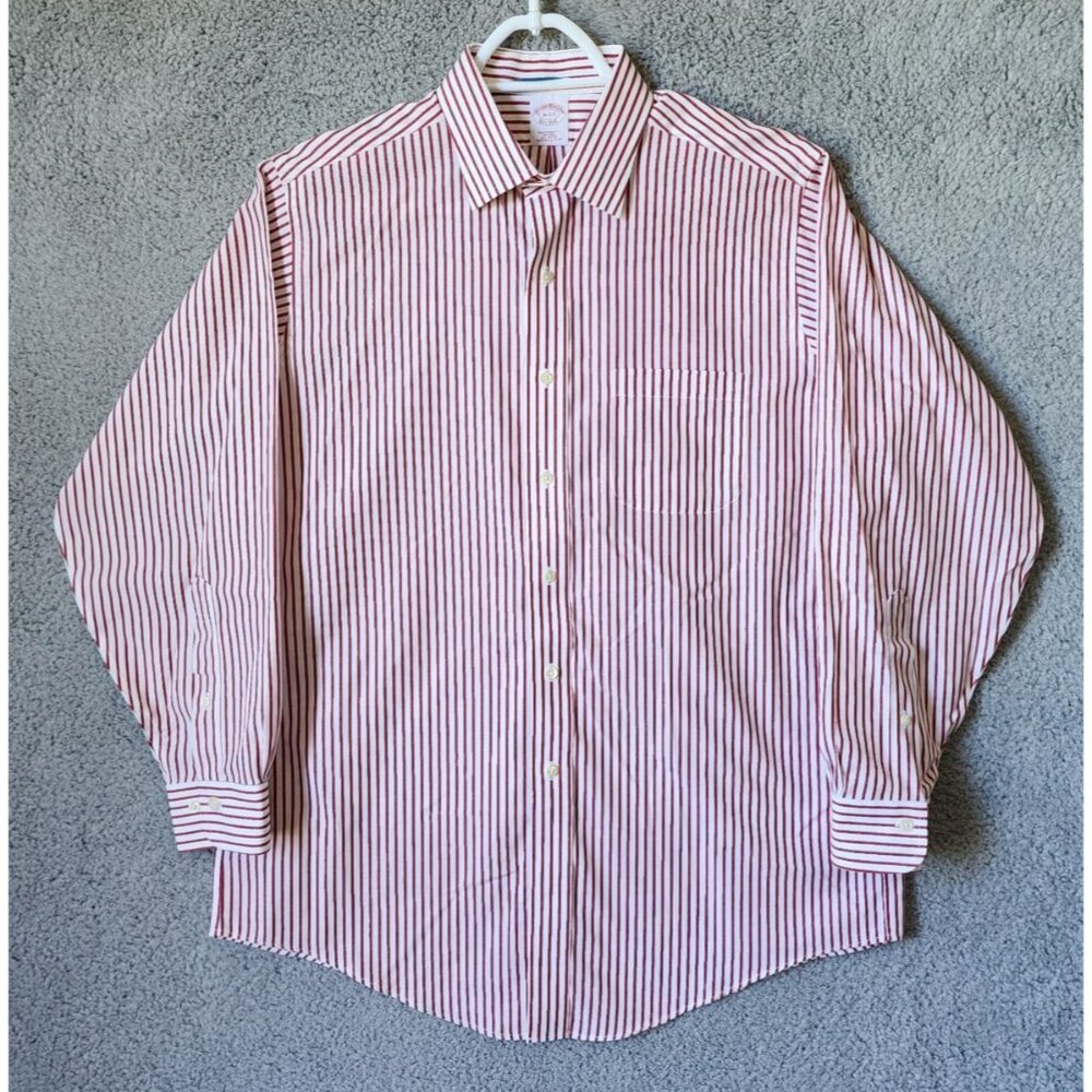Brooks Brothers Red & White Striped Long Sleeve Button Up Shirt Size 16‎ Cotton